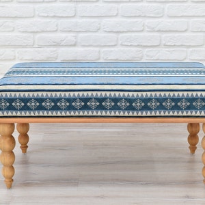 OTTOMAN BENCH / Wood Work Bench / Handmade Furniture / Upholstered Bench with Authentic Turkish Fabric / Bedroom Seat / Coffee Table image 1