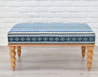 OTTOMAN BENCH / Wood Work Bench / Handmade Furniture / Upholstered Bench with Authentic Turkish Fabric / Bedroom Seat / Coffee Table