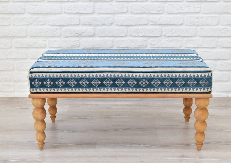 OTTOMAN BENCH / Wood Work Bench / Handmade Furniture / Upholstered Bench with Authentic Turkish Fabric / Bedroom Seat / Coffee Table image 1