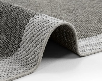 Bordered Sisal Rug: Anthrachite - Gray Accent Border, Custom Size Rug, Modern Area Rug, Carpet for Scandinavian Home Decor