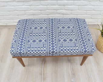 Blue Indigo Long Ottoman Bench - Accent Bench - Entrance Bench - Bedroom Bench - Hallway Bench -Upholstered - Hotel lobby Lounge Seat Chair