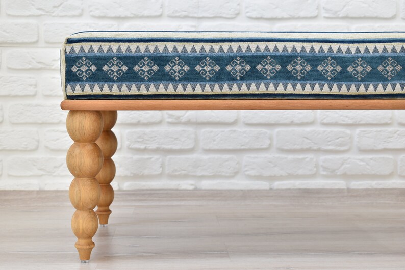 OTTOMAN BENCH / Wood Work Bench / Handmade Furniture / Upholstered Bench with Authentic Turkish Fabric / Bedroom Seat / Coffee Table image 6