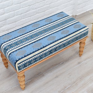 OTTOMAN BENCH / Wood Work Bench / Handmade Furniture / Upholstered Bench with Authentic Turkish Fabric / Bedroom Seat / Coffee Table image 4