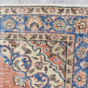 Vintage türkischer Teppich, Handgewebter Teppich, Orange Teppich mit Blauem Medaillon Design, Orientalische Handgewebte Teppiche für Wohnzimmer Schlafzimmer Bild 10