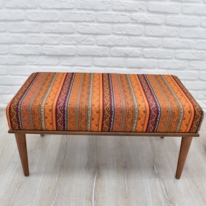 Ottoman bench for entryway - bedroom bed front bench - upholstered woven kilim bench - mudroom bench footstool window seat bench