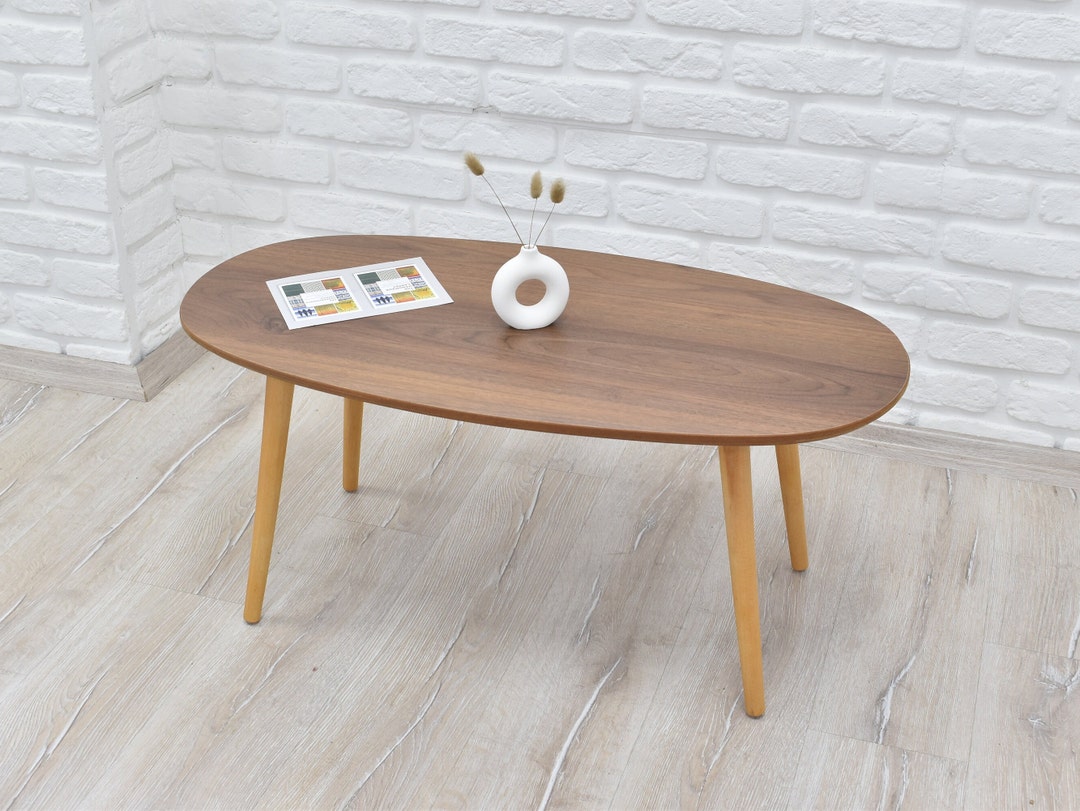 Wooden Coffee Table, Oval Center Table, Rustic Modern Coffee Table for ...