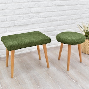 Green Piano Bench, Stylish Seating for Any Room, Ottoman Bench, Round Stool for Living Room, Entryway, Handmade Bench, Stool