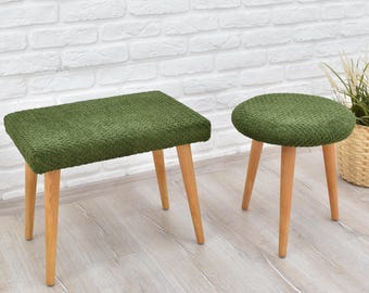 Green Piano Bench, Stylish Seating for Any Room, Ottoman Bench, Round Stool for Living Room, Entryway, Handmade Bench, Stool