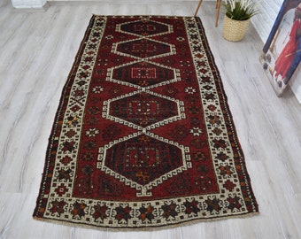 oushak wool rug / large vintage rug / large turkish rug / 8.9 x 4.5 ft / handwoven rug / red oushak rug / rustic rug / geometric rug