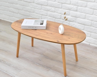 Wooden Oval Ellipse Coffee Table, Rustic Coffee Table, Modern Center Table. Scandinavian Style, Unique Coffee Table, MDF Wood