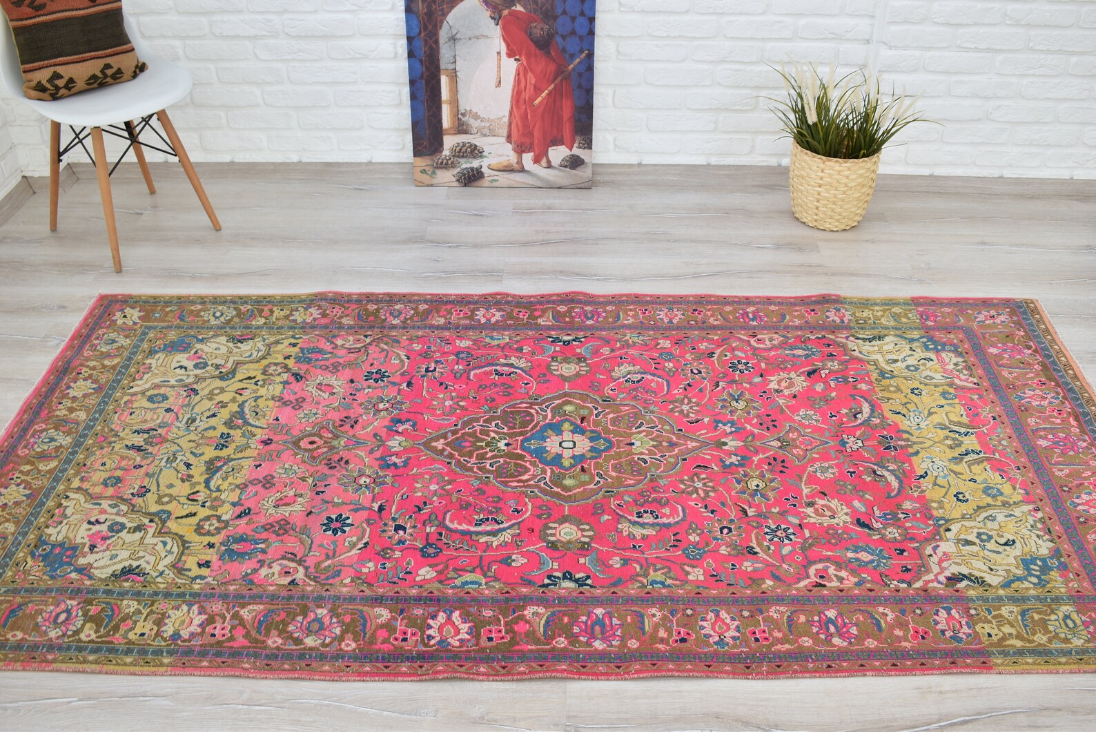 Pink Vintage Rug FREE SHIPPING Handmade Rug 4'3 X Etsy