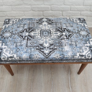 Blue Turkish Rug Bench / Rug Ottoman / Solid Wood Furniture / Dining Bench / Living Room Chair / Coffee Table / Entryway Bench / Hall Bench