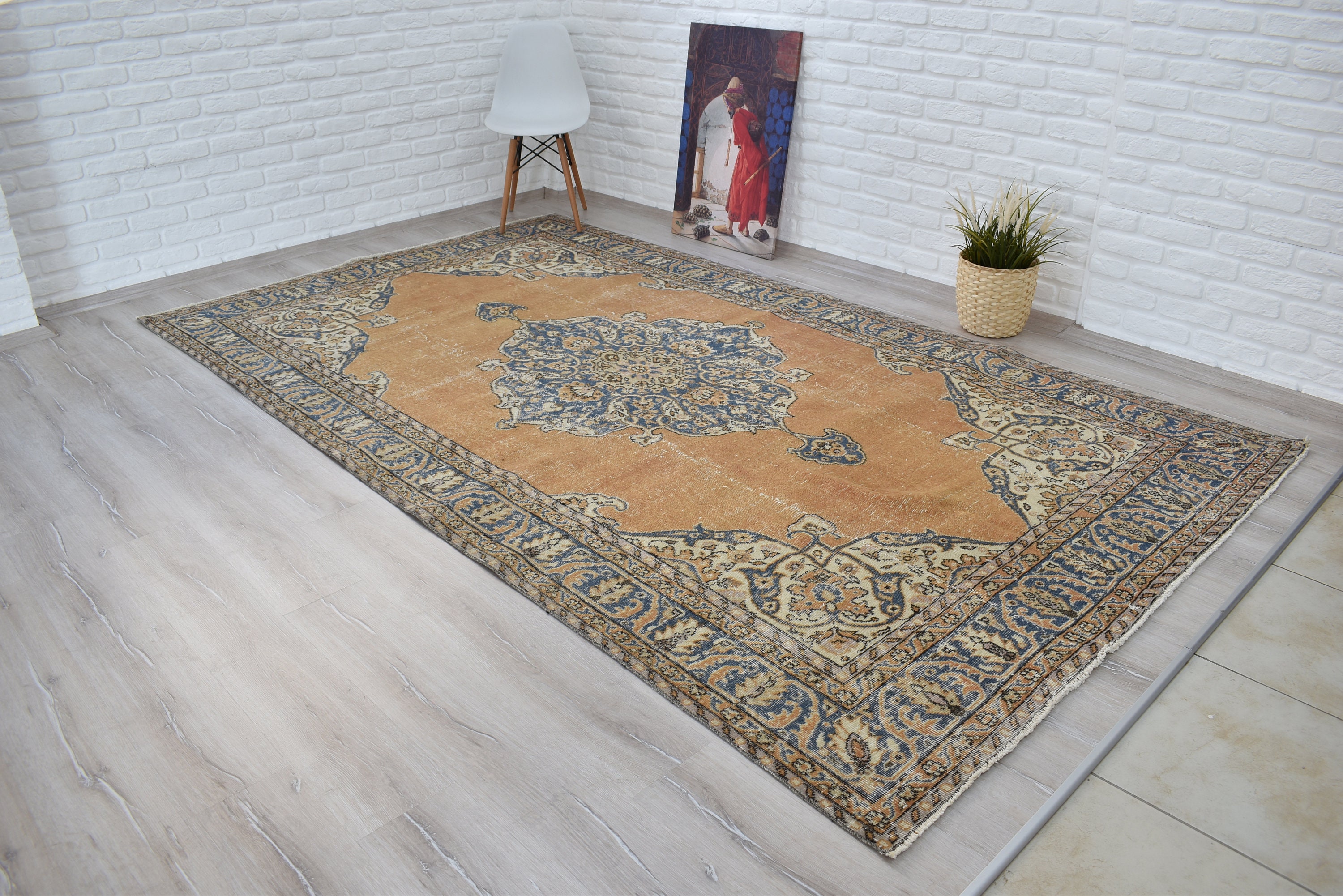 Orange and Blue Oushak Rug 6.3 x 11.1 ft Rug Handmade Rug Etsy