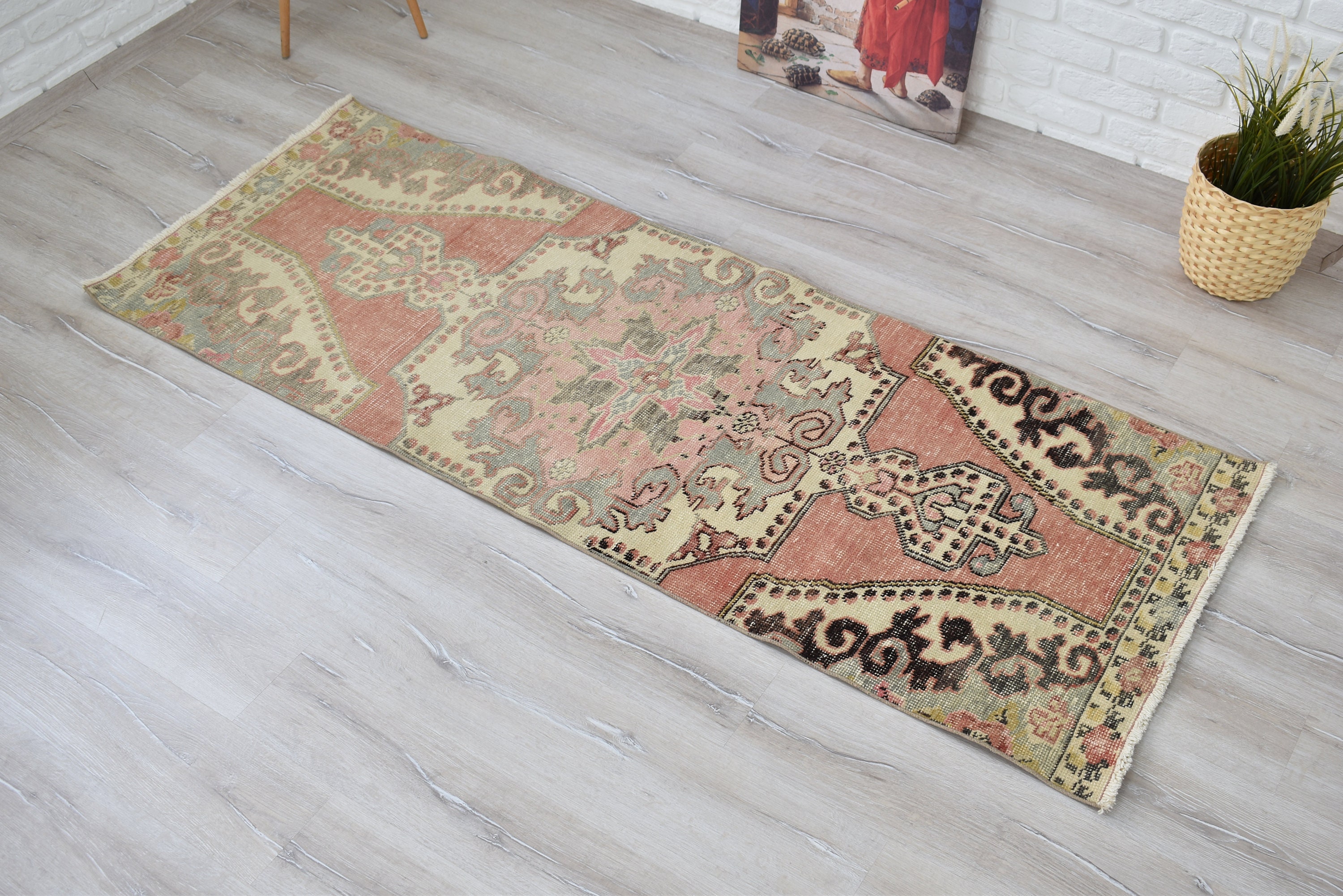 Tapis Anatolien Vintage, 2'8 X 7'4, Livraison Gratuite, Tapis Turc, Oushak, Turc Rose, en Laine, Tap