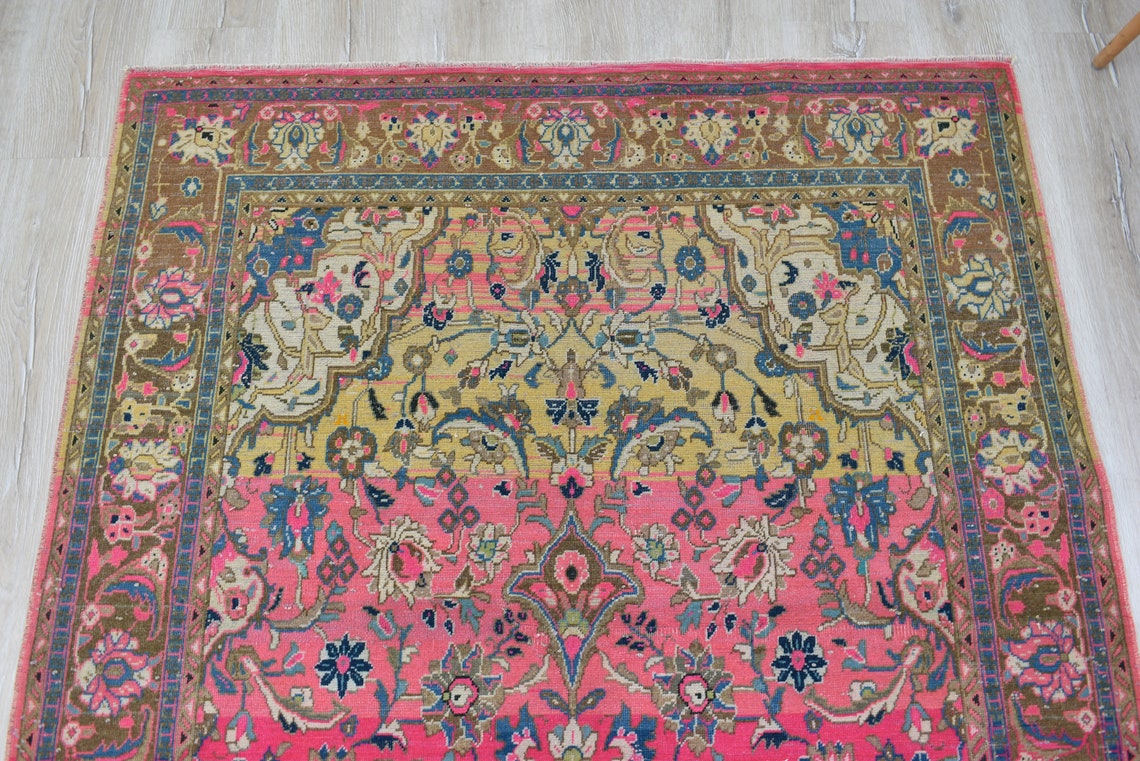 Pink Vintage Rug FREE SHIPPING Handmade Rug 4'3 X Etsy
