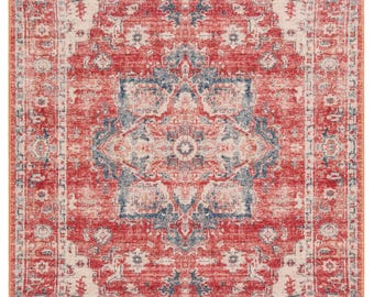 Red Turkish Rug For  Living Room, Red Distressed, Vintage Style Hallway Bedroom Oriental Washable Carpet