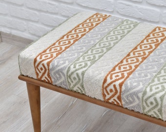 Banco de granja, Muebles hechos a mano, Reposapiés otomano, Asiento de entrada, Banco delantero de la cama del dormitorio, Silla de piano, Decoración boho, Taburete hecho a mano