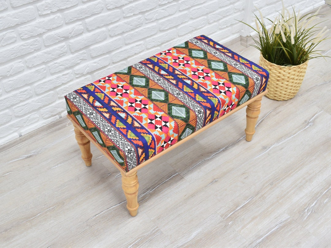 Kilim Ottoman Bench Upholstered Footstool Unique Coffee Table End Table