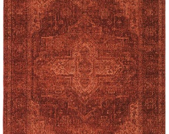 Brick Coral Rust Area Rug: Woven Modern Turkish Style Soft Traditional Living Room Rug Vintage Look Medallion Design
