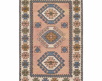 3x5 Vintage Rug, Turkish Rug, Pink Boho Accent Rug, Handmade Rug, Bedroom Rug, Scatter Rug, Small Rug, Entry Rug, Wool Rug