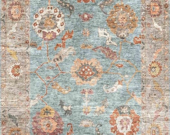 Blue Area Rug Oushak Style Washable Carpet Rug Coastal Living Room Home Decor Bohemian Nursery Rugs with many size options