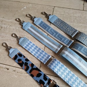Beautiful bag straps fabric straps in light blue with silver details
