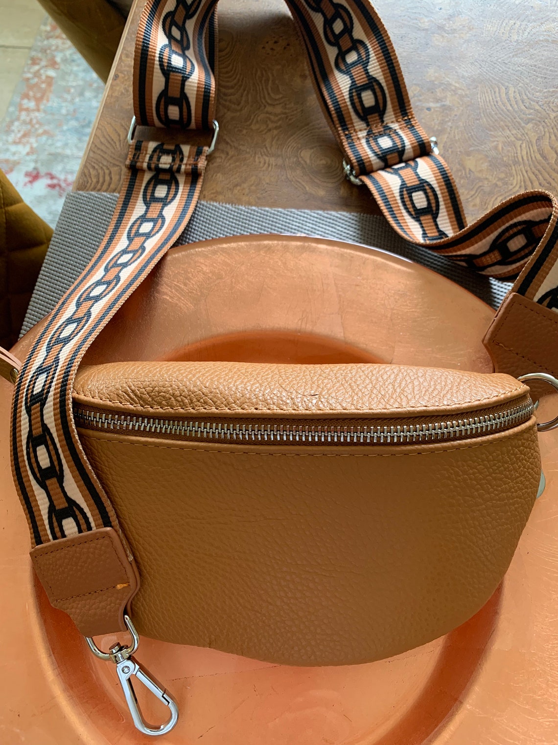 Set leather belly bag shoulder bag in cognac with 2 straps and Etsy