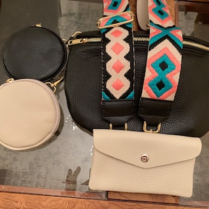 Large leather bum bag crossbody bag with golden details & additional bag strap in various colors