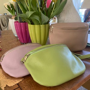 Large leather bum bag crossbody bag with silver details & additional bag strap in various colors