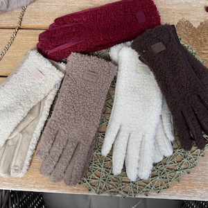 Gloves in suede look & teddy plush in various colors