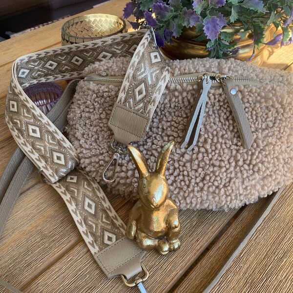 Large teddy plush bum bag bodybag with silver details separately or optionally with additional fabric strap in different colors