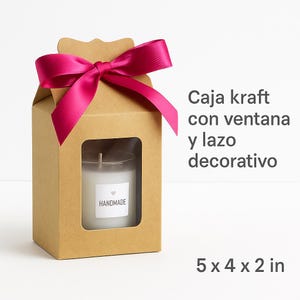 Caja kraft con ventana y lazo rosa - Ideal para velas, jabones o mini regalos (Pack de 5)