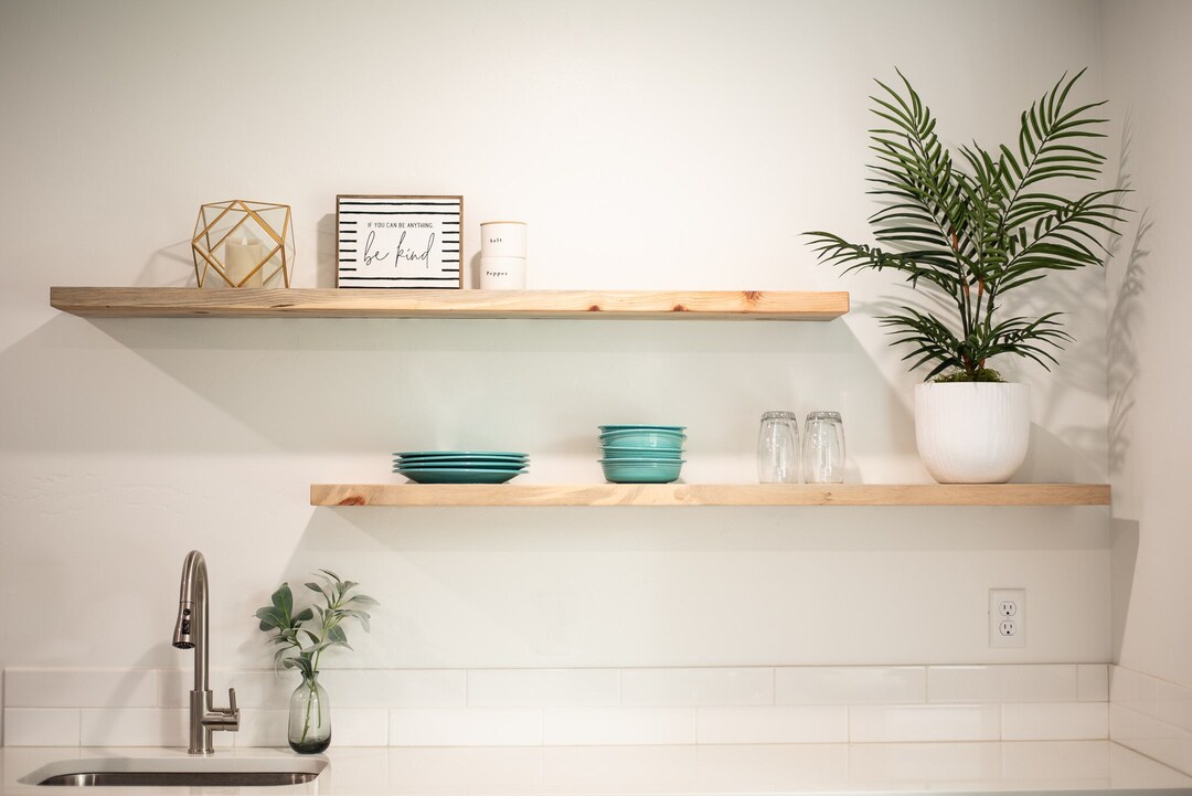 Blue Beetle Pine Floating Shelf Custom Shelves, Solid Wood Modern