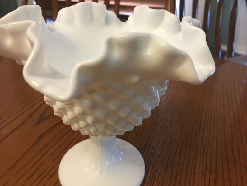 Vintage Fenton White Milk Glass Hobnail Compote Candleholder Etsy