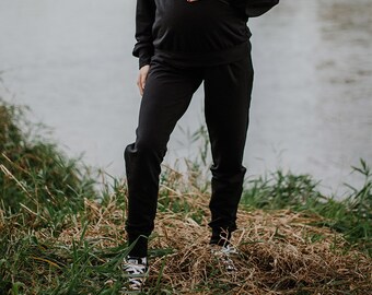 Fully Belly Band Maternity Joggers-Black