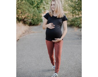 Fully Belly Band Maternity Joggers-Mulberry