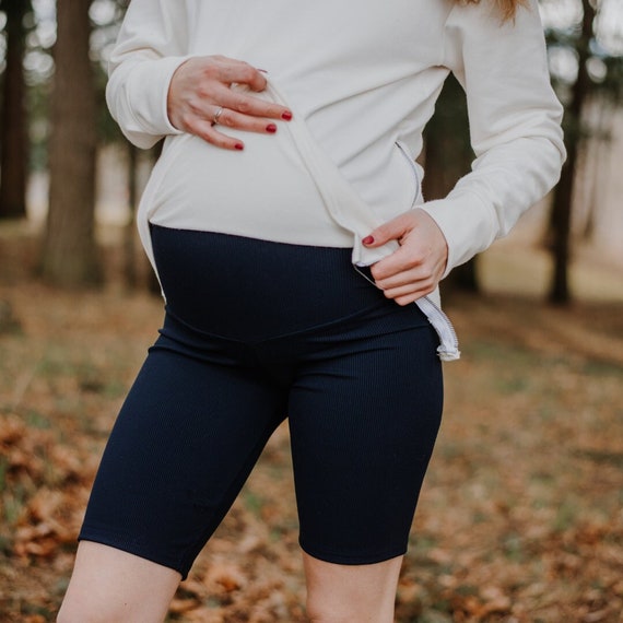 Maternity Biker Shorts Ribbed Navy - Etsy