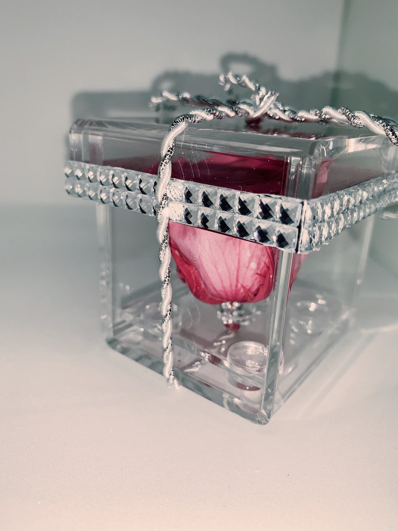 Pink preserved rose in Embellished acrylic gift box
