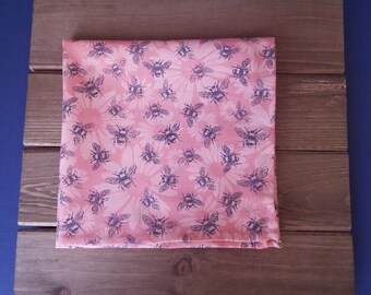 Hand Rolled Cotton Pocket Square - Orange and Black Bees