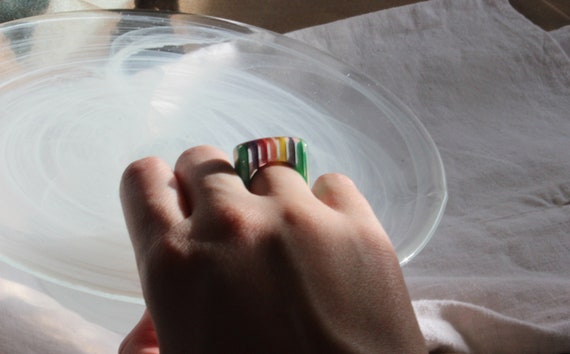 Vintage Resin Multicolour Striped Ring - image 5
