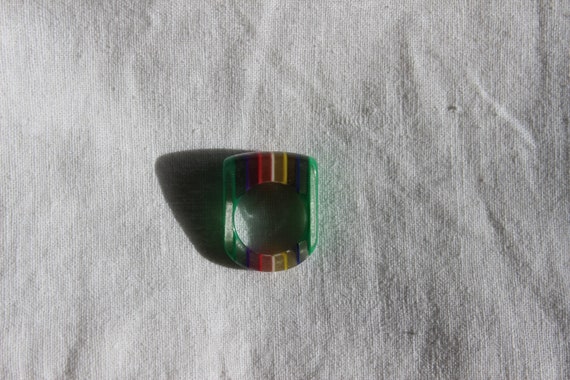 Vintage Resin Multicolour Striped Ring - image 6