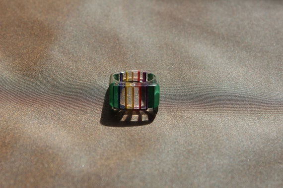 Vintage Resin Multicolour Striped Ring - image 2
