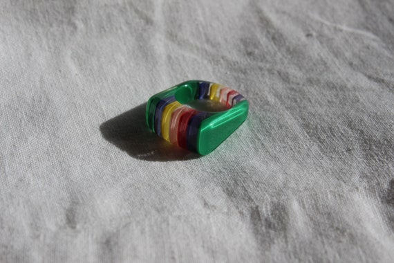 Vintage Resin Multicolour Striped Ring - image 7