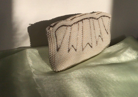 Vintage Japanese Pearl Clutch - 1950s Beaded Purse
