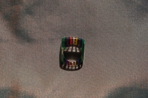 Vintage Resin Multicolour Striped Ring - image 3