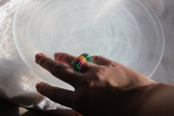 Vintage Resin Multicolour Striped Ring - image 4