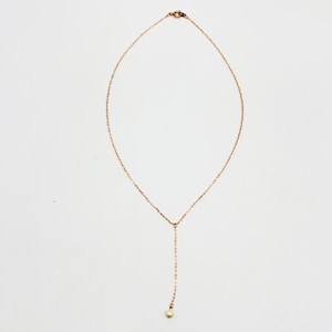Minimalist Rose Gold Y Necklace with Freshwater Pearl – Dainty 16” Lariat Necklace, Elegant Pearl Drop Necklace for Women