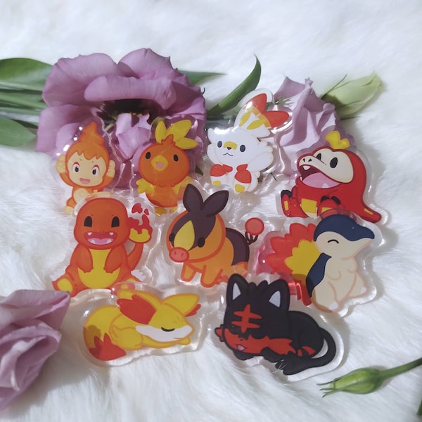 Your Starter Chooses You! Fire Type Acrylic Pins - Blind Bag / Gachapon