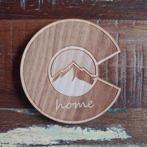 Colorado Is Home Coasters, Dark Finish - Laser Engraved Maple - Set of (4)
