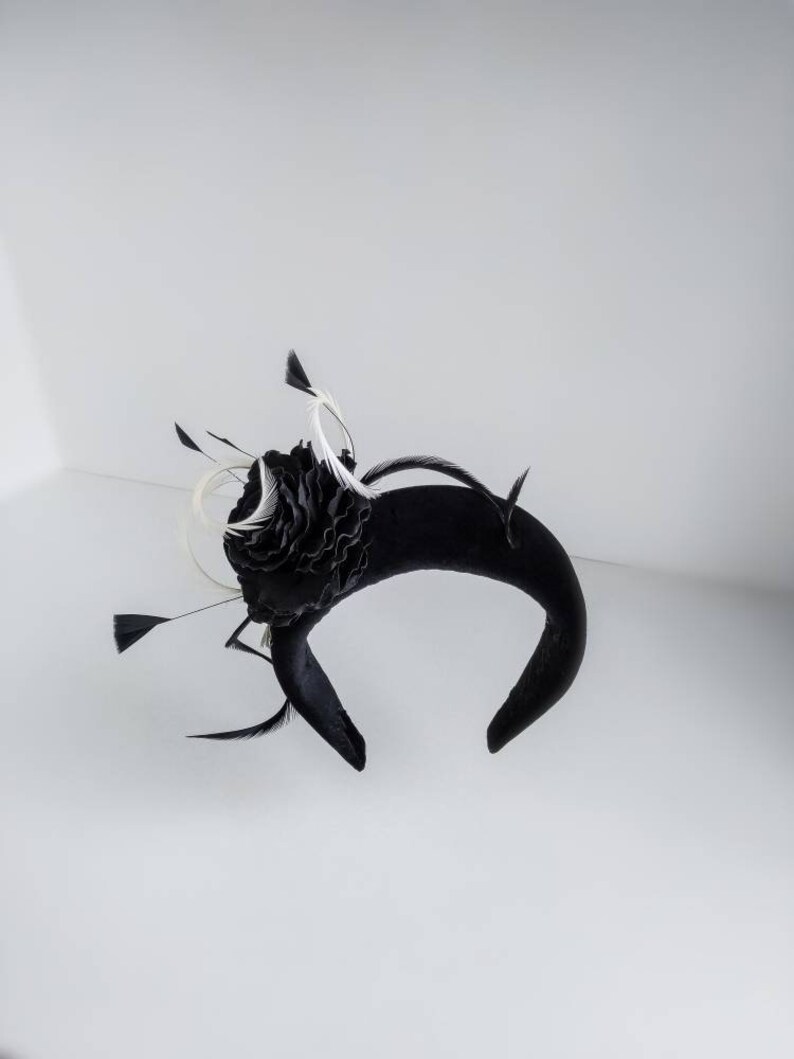 Black Rose Fascinator Headband With Black Net Veil Black Etsy